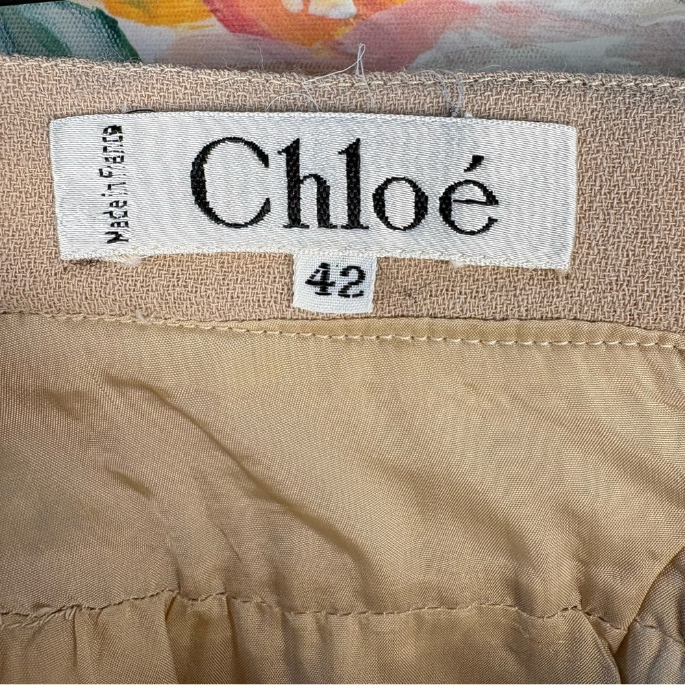 Chloé Beige A-Line Midi Skirt Button Back High Waist Size 42 - Picture 3 of 11